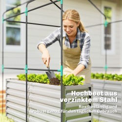 Kasvihuone tomaatille korotetulla viljelylaatikolla teräs ja PE 141 x 141 x 190 cm valkoinen