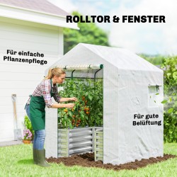 Kasvihuone tomaatille korotetulla viljelylaatikolla teräs ja PE 141 x 141 x 190 cm valkoinen