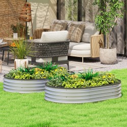 Metallinen viljelylaatikko 2 kpl, sinkitty teräs, ovaali, 135 x 90 x 30 cm, hopea