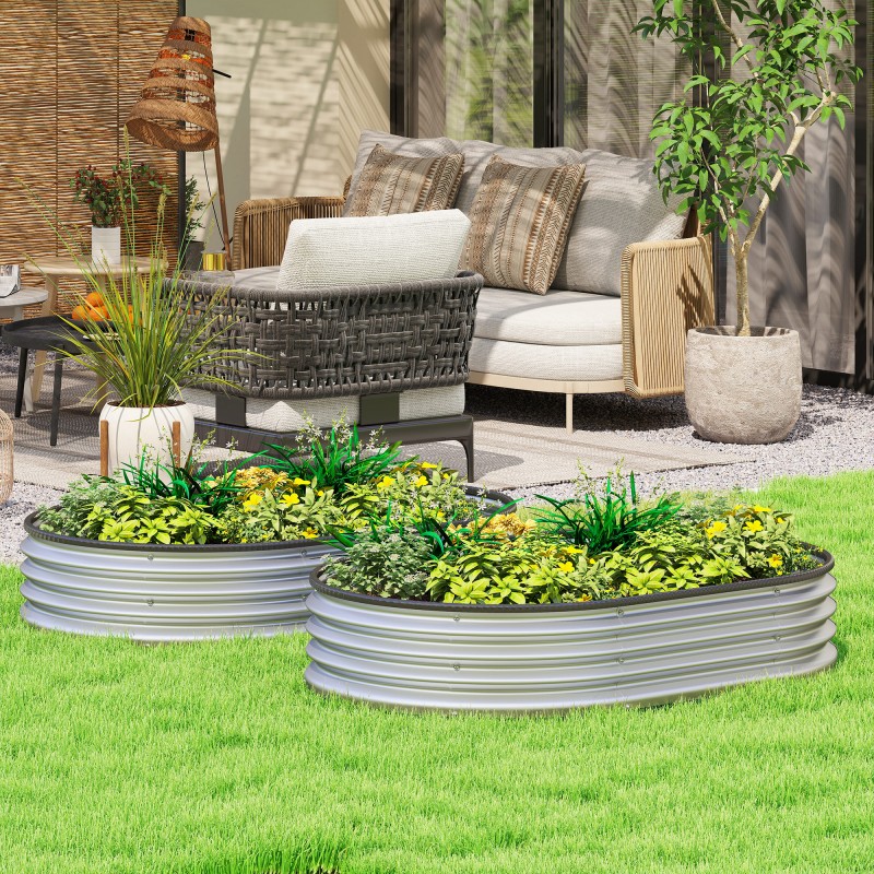 Metallinen viljelylaatikko 2 kpl, sinkitty teräs, ovaali, 135 x 90 x 30 cm, hopea