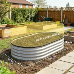 Metallinen viljelylaatikko 2 kpl, sinkitty teräs, ovaali, 135 x 90 x 30 cm, hopea