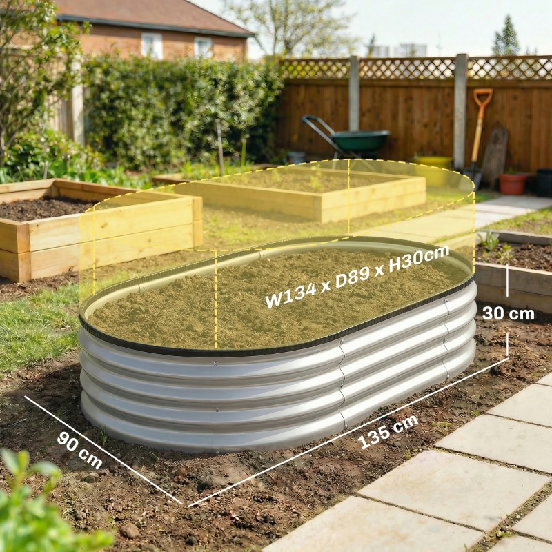 Metallinen viljelylaatikko 2 kpl, sinkitty teräs, ovaali, 135 x 90 x 30 cm, hopea
