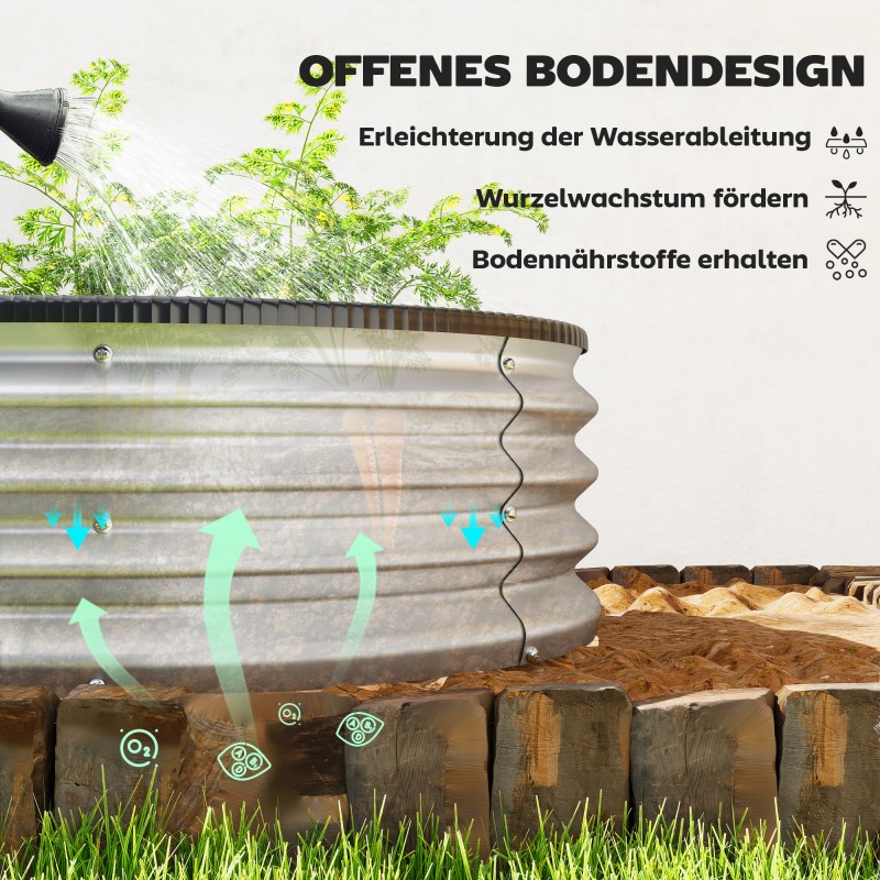 Metallinen viljelylaatikko 2 kpl, sinkitty teräs, ovaali, 135 x 90 x 30 cm, hopea