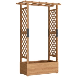 Korkea puinen istutuslaatikko ritilällä ja katoksella 110 x 44 x 181 cm oranssi