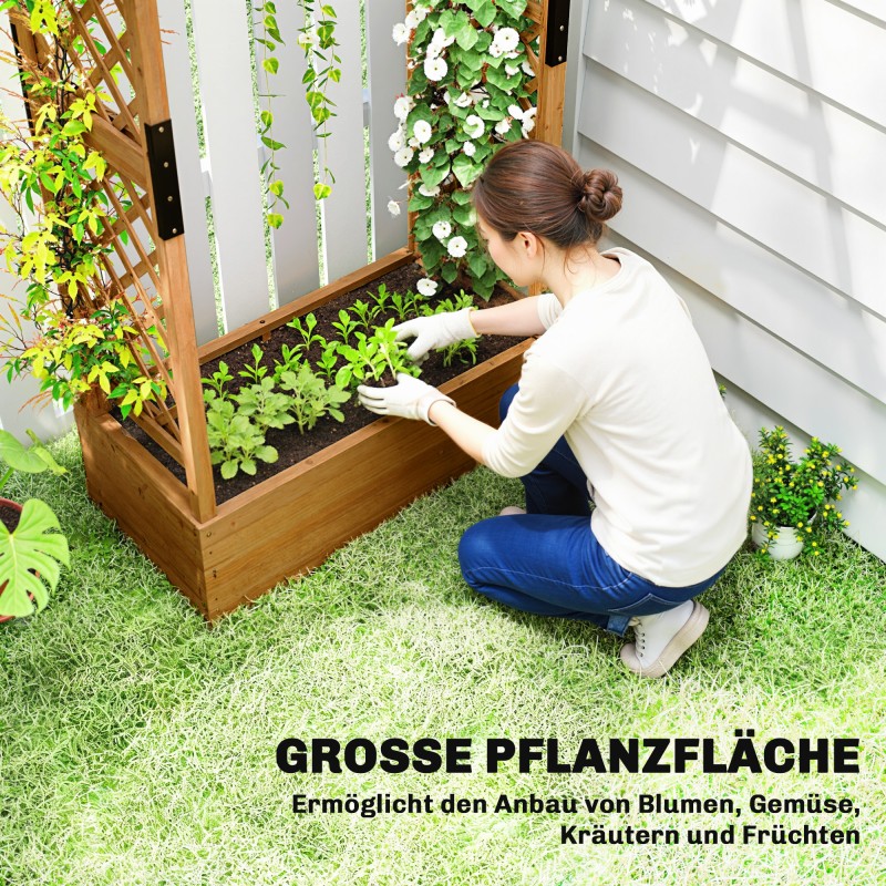 Korkea puinen istutuslaatikko ritilällä ja katoksella 110 x 44 x 181 cm oranssi