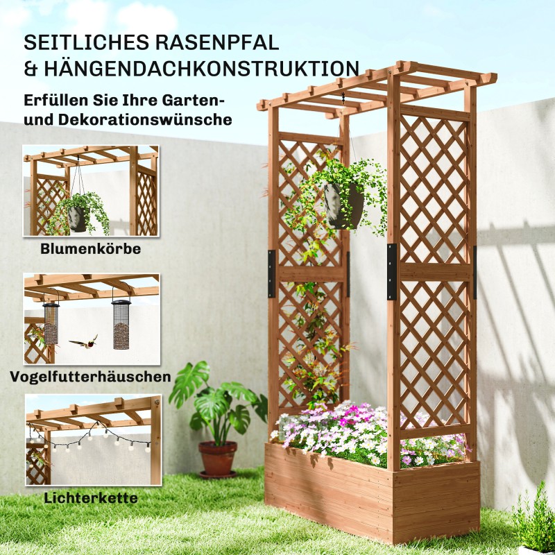 Korkea puinen istutuslaatikko ritilällä ja katoksella 110 x 44 x 181 cm oranssi