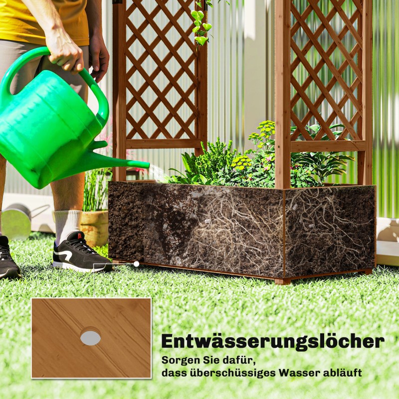 Korkea puinen istutuslaatikko ritilällä ja katoksella 110 x 44 x 181 cm oranssi