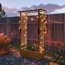 Korkea puinen istutuslaatikko ritilällä ja katoksella 110 x 44 x 181 cm oranssi