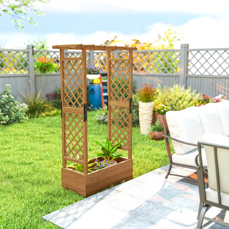 Korkea puinen istutuslaatikko ritilällä ja katoksella 110 x 44 x 181 cm oranssi