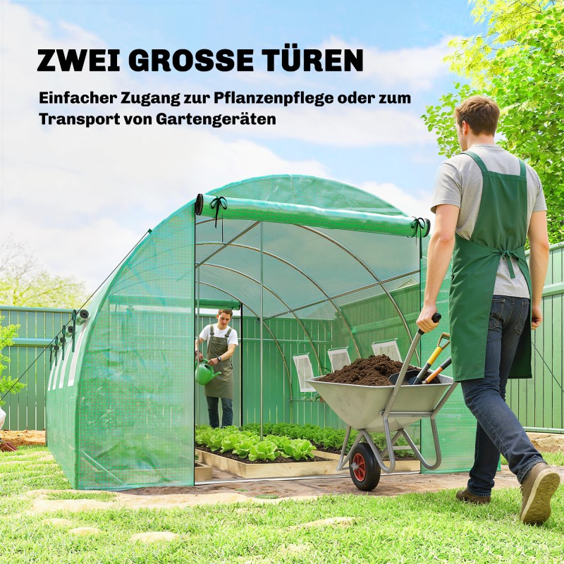 Kasvihuone puutarhatunneli PE-kate galvanoitu teräsrunko 4 x 3 x 2 m vihreä