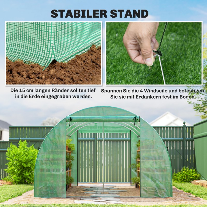 Kasvihuone puutarhatunneli PE-kate galvanoitu teräsrunko 4 x 3 x 2 m vihreä