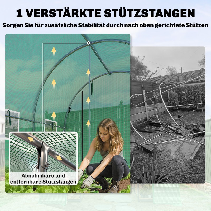 Kasvihuone tunnelikasvihuone PE-kate ja sinkitty teräsrunko 3 x 2 x 2 m vihreä