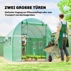 Kasvihuone tunnelikasvihuone PE-kate ja sinkitty teräsrunko 3 x 2 x 2 m vihreä