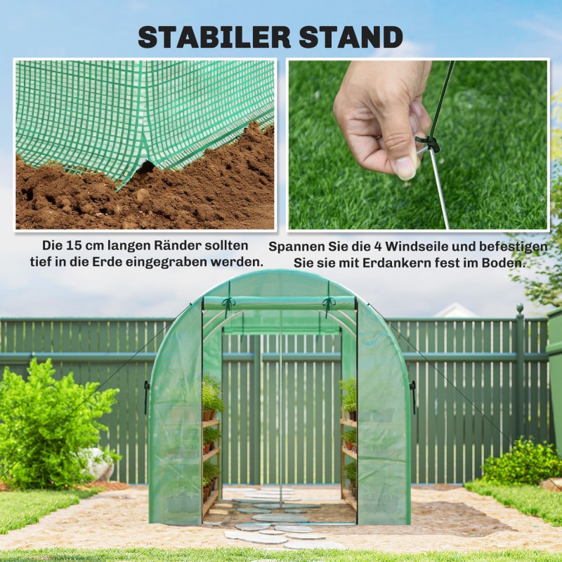 Kasvihuone tunnelikasvihuone PE-kate ja sinkitty teräsrunko 3 x 2 x 2 m vihreä