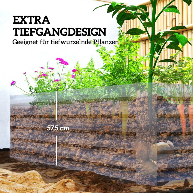 Metallinen korkeampi viljelylaatikko avoimella pohjalla 180 x 90 x 57,5 cm tummanharmaa