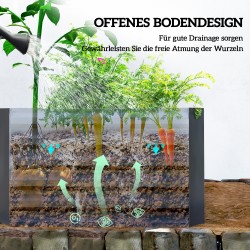 Metallinen korkeampi viljelylaatikko avoimella pohjalla 180 x 90 x 57,5 cm tummanharmaa