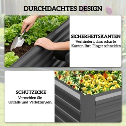 Metallinen korkeampi viljelylaatikko avoimella pohjalla 180 x 90 x 57,5 cm tummanharmaa