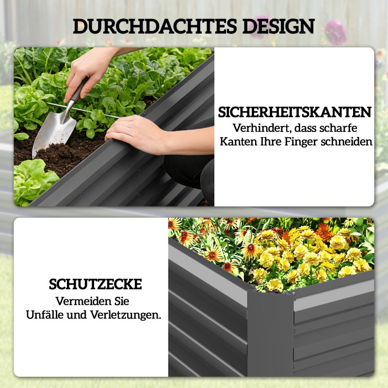 Metallinen korkeampi viljelylaatikko avoimella pohjalla 180 x 90 x 57,5 cm tummanharmaa