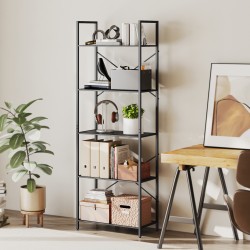 Metallinen kirjahylly 5 tasoa, avoin säilytyshylly olohuoneeseen ja työhuoneeseen, 60 x 30 x 170,5 cm, musta