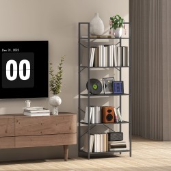 Metallinen kirjahylly 5 tasoa, avoin säilytyshylly olohuoneeseen ja työhuoneeseen, 60 x 30 x 170,5 cm, musta