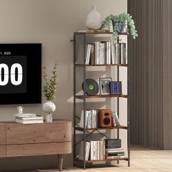 Kirjahylly 5 tasoa metalli ja MDF 79x35x161 cm rustiikin ruskea