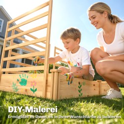 Puinen viljelylaatikko ritilällä, 2 laatikkoa ja 3 köynnösritilää, avoin pohja, 240 x 125 x 102 cm, luonnonpuu