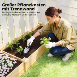 Puinen viljelylaatikko / kasvatuslaatikko väliseinällä, avoin pohja, kuusipuu, 235 x 66 x 26 cm, luonnonpuu