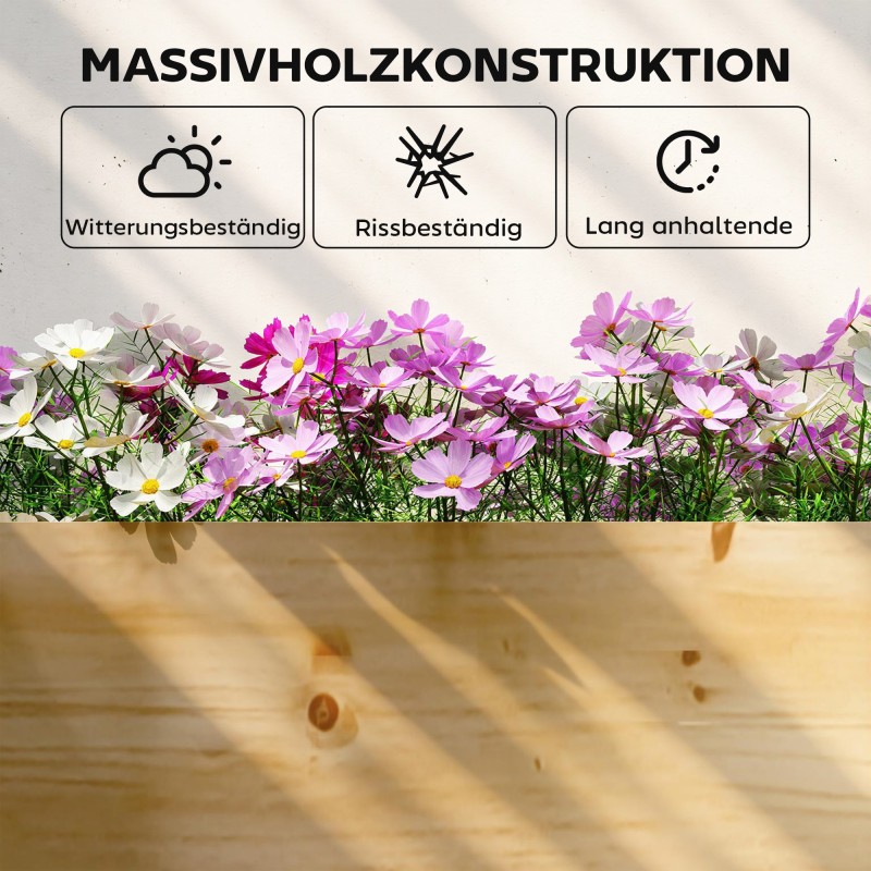 Puinen viljelylaatikko / kasvatuslaatikko väliseinällä, avoin pohja, kuusipuu, 235 x 66 x 26 cm, luonnonpuu