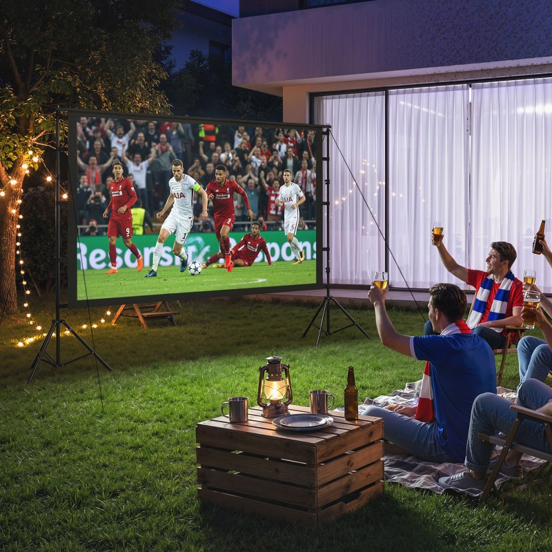 Projektorin valkokangas telineellä 100" 16:9, kaksipuolinen 4K/8K, valkoinen/musta