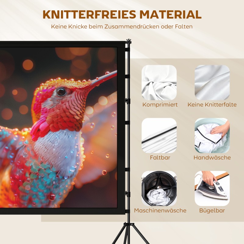 Projektorin valkokangas telineellä 100" 16:9, kaksipuolinen 4K/8K, valkoinen/musta