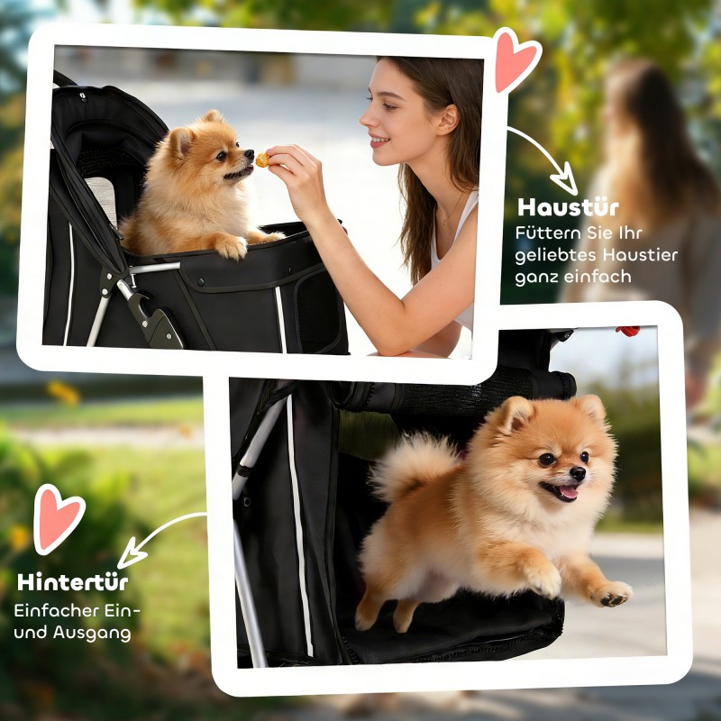 Koiranrattaat pienille koirille, teräsrunko ja polyesteri, taittuvat, max 10 kg, 77x44x102 cm, musta