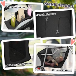 Koiranrattaat pienille koirille, teräsrunko ja polyesteri, taittuvat, max 10 kg, 77x44x102 cm, musta