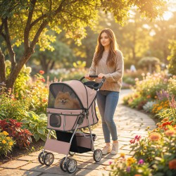 Koiranrattaat pienille koirille, taittuvat, teräsrunko, 77 x 44 x 102 cm, enint. 10 kg, kahvi