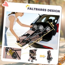 Koiranrattaat pienille koirille, taittuvat, teräsrunko, 77 x 44 x 102 cm, enint. 10 kg, kahvi