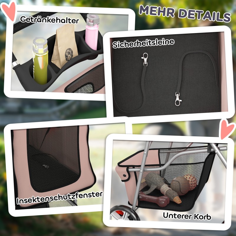 Koiranrattaat pienille koirille, taittuvat, teräsrunko, 77 x 44 x 102 cm, enint. 10 kg, kahvi