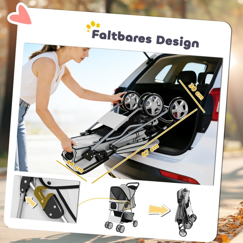 Lemmikkirattaat koirille ja kissoille, teräsrunko, taittuva, kantavuus 10 kg, harmaa