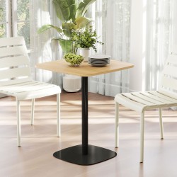 Pieni ruokapöytä kahdelle, MDF-kansi ja teräsjalka, 60 x 60 x 75 cm, luonnonpuu/musta