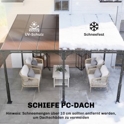 Terassikatos seinään asennettava polykarbonaattikatto metallirunko 4 x 3 m ruskea/tummanharmaa