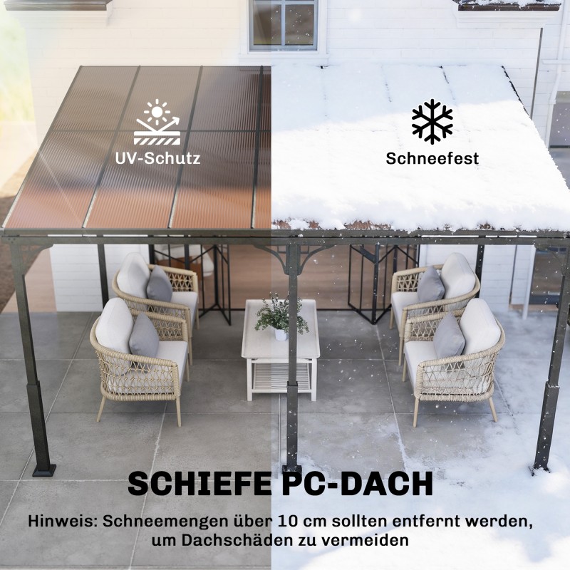 Terassikatos seinään asennettava polykarbonaattikatto metallirunko 4 x 3 m ruskea/tummanharmaa