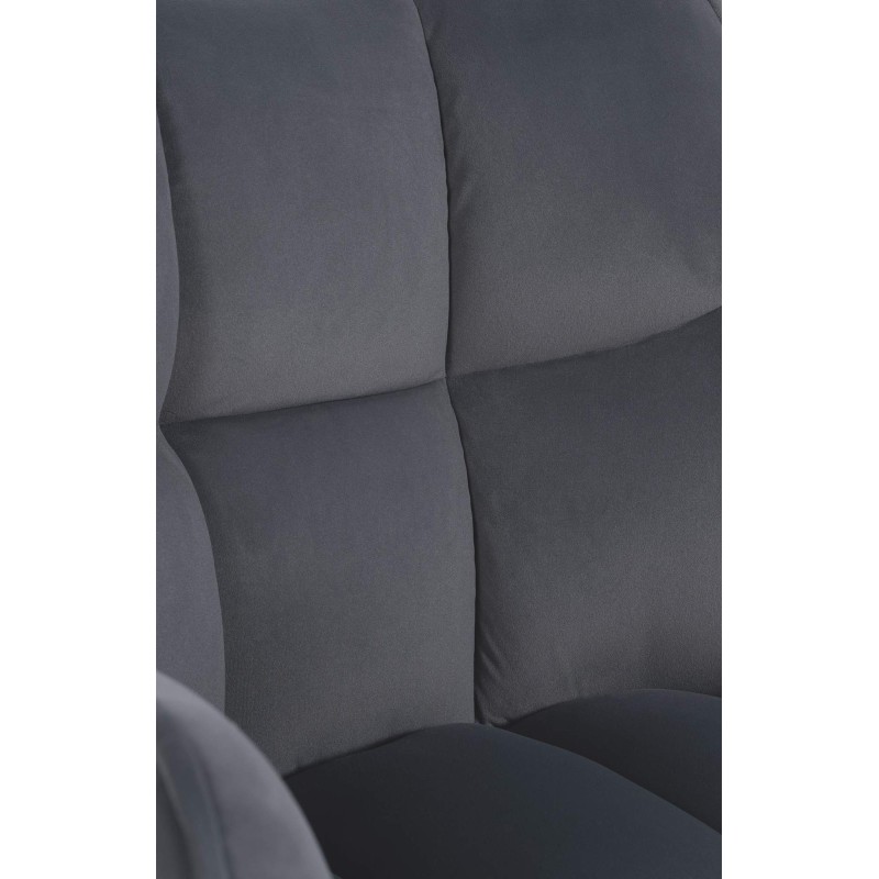 Tyylikäs samettinen ruokailutuoli kääntyvällä istuinosalla ja teräsrungolla