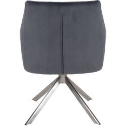 Tyylikäs samettinen ruokailutuoli kääntyvällä istuinosalla ja teräsrungolla