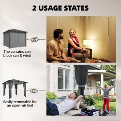 Puutarhapaviljonki metalli 3 x 3 m polykarbonaattikatolla 4 sivuverhoa tummanharmaa