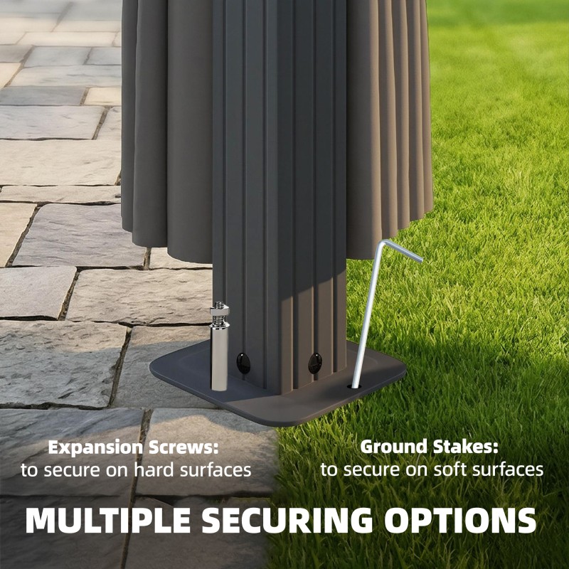 Puutarhapaviljonki metalli 3 x 3 m polykarbonaattikatolla 4 sivuverhoa tummanharmaa