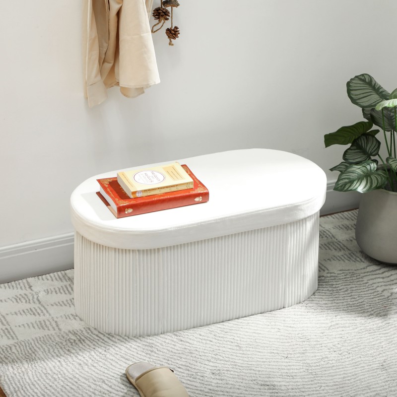 Säilytysrahi olohuoneeseen samettimainen 76 x 38 x 35 cm 72 L kermanvalkoinen taitettava