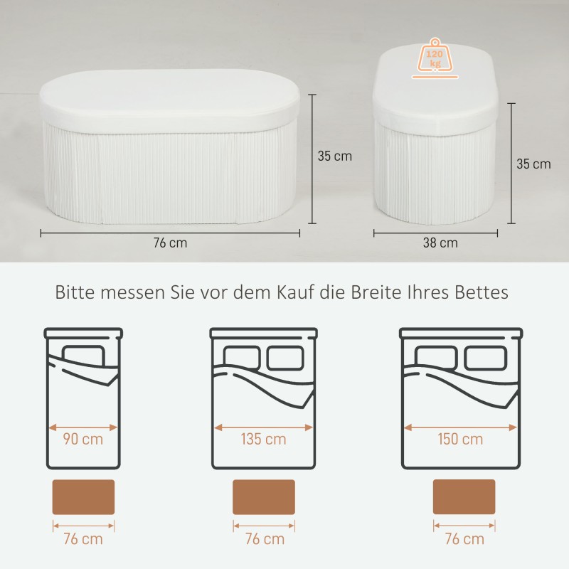 Säilytysrahi olohuoneeseen samettimainen 76 x 38 x 35 cm 72 L kermanvalkoinen taitettava