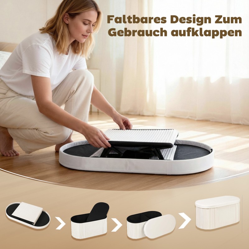 Säilytysrahi olohuoneeseen samettimainen 76 x 38 x 35 cm 72 L kermanvalkoinen taitettava