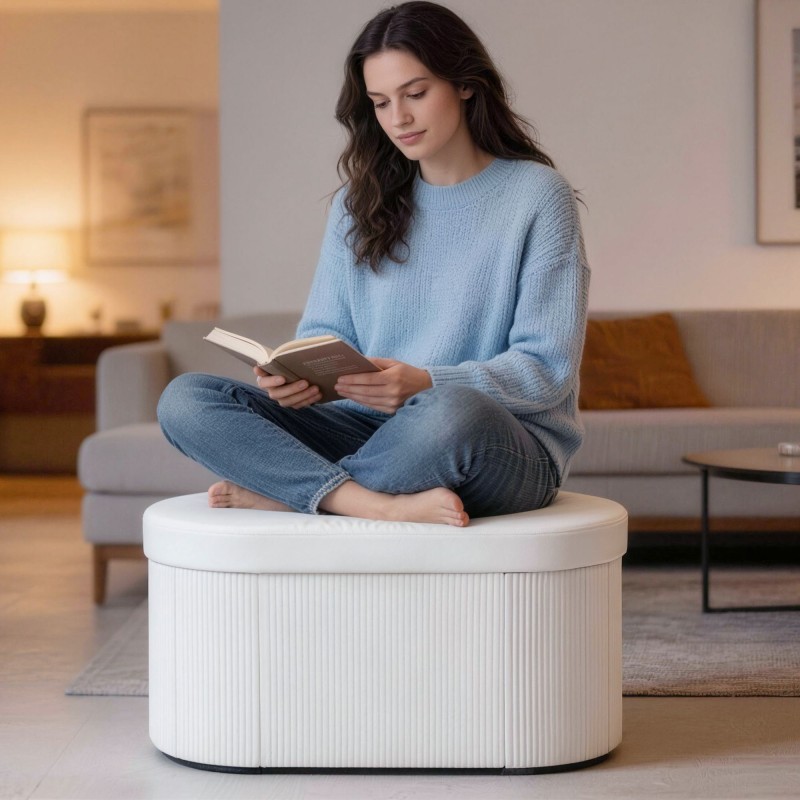 Säilytysrahi olohuoneeseen samettimainen 76 x 38 x 35 cm 72 L kermanvalkoinen taitettava