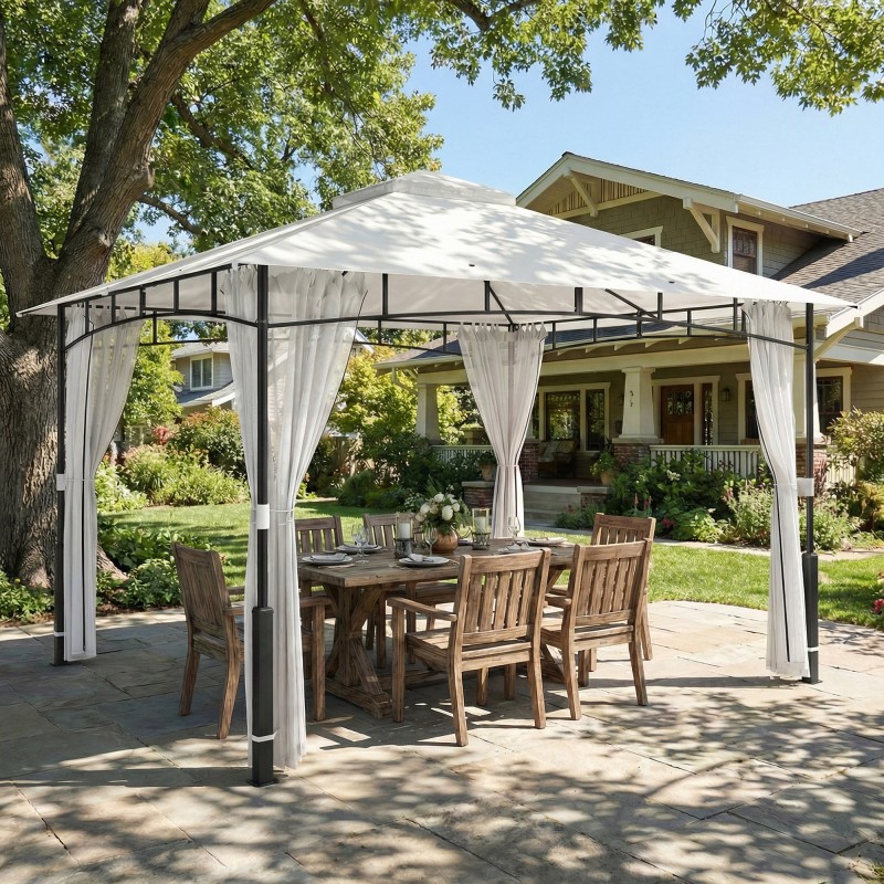 Pihapaviljonki terassille 3 x 3,6 m, metallirunko, hyttysverkot, vedenpitävä katos, musta/kerma