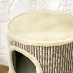 Kissan raapimaputki kahdella piilopaikalla, sisal-raapapinta, 35,5 x 35,5 x 49 cm, khaki/kahvi