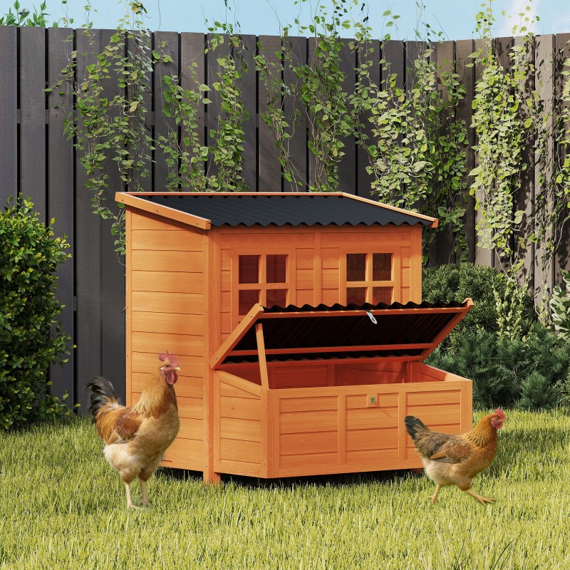 Kanala 4–6 kanalle, kuusipuu ja muovi, vettähylkivä katto, 100 x 86 x 100 cm, oranssi